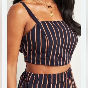 NWT Dynamite Navy and Red Denim Striped Crop Top - Size L